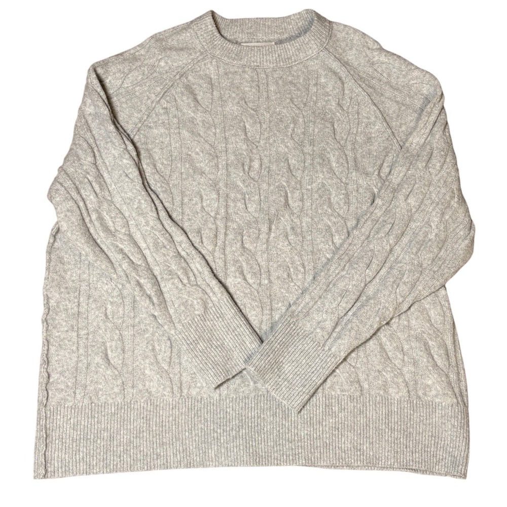 Aerie Heather Gray Cable Knit Crewneck Sweater Large Raglan Sleeve Pullover